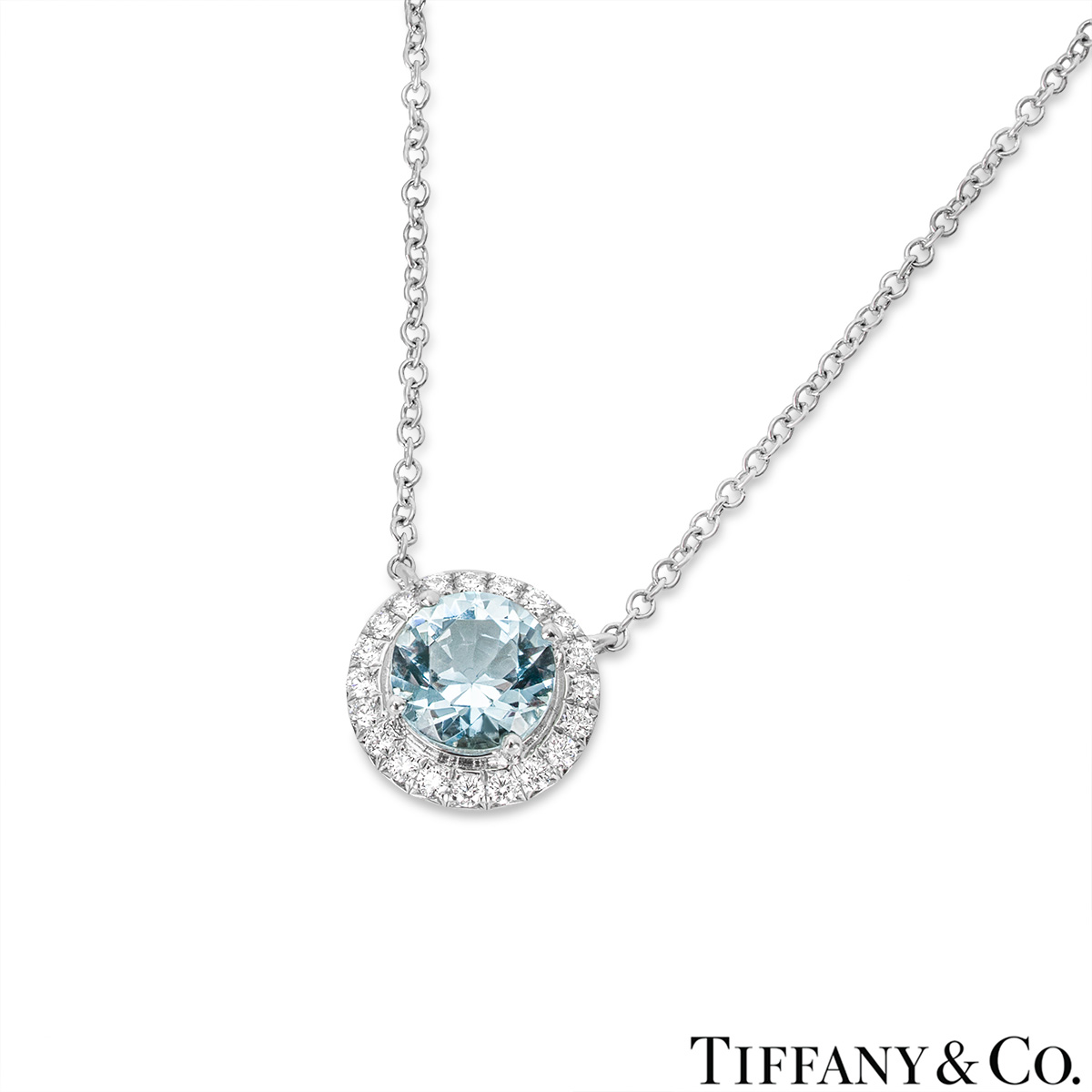 Tiffany & Co. Pre-Owned Soleste Aquamarine Diamond Halo Necklace - Farfetch